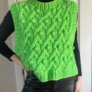 Zara Chunky Cable knit Green Sweater Vest size M
